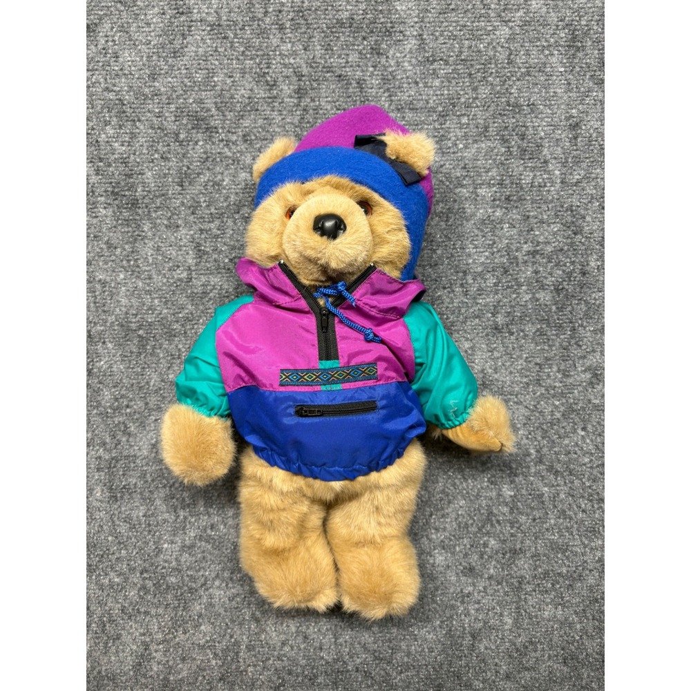 Vintage LL Bean Ellie Bear Plush 16 inch Colorblock Anorak Jacket 90s Teddy Bear